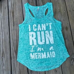 Ever Hottie Racerback Tank‎ Top Women's Small Aqua Mermaid Graphic Burnout